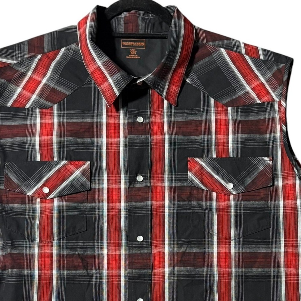 Boulder Creek Trading Co Mens 3XL Big Red Black‎ Plaid Pearl Snap Western Vest